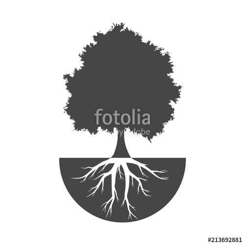 Black Tree with Roots Logo - Tree And Roots icon, Tree And Roots logo Stock image and royalty