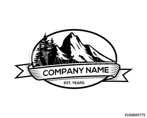 Pine Tree Company Logo - Black Mountain with Pine Tree and Ribbon Vintage Company Logo Oval