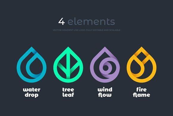 4 Elements Logo - Nature elements. 4 gradient logo Logo Templates Creative Market