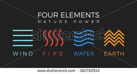 4 Elements Logo - Four elements icons, line symbols. Vector logo template. Wind, fire