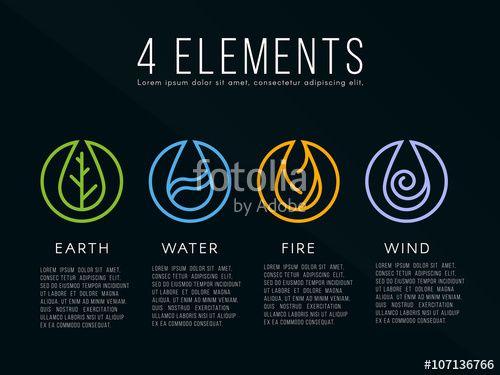 4 Elements Logo - Nature 4 elements logo sign. Water, Fire, Earth, Air. on dark ...