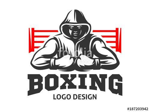 Boxing Logo - Silhouette of a muscular boxer in a hoodie against the backdrop of a