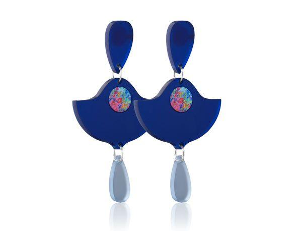 Blue Frost Logo - Duo Lily Dark Blue Frost Acrylic Earrings