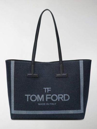 Tom Ford Logo - Tom Ford blue Cotton logo denim shopper tote| Stefaniamode.com