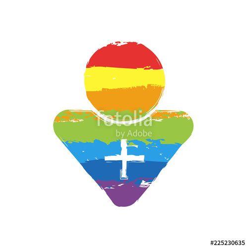 Rainbow Person Logo - doctor, person with medical cross. Drawing sign with LGBT style