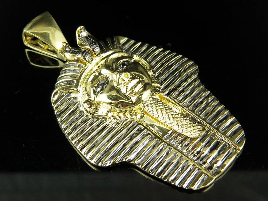 Two Black Diamonds Logo - 10K Two Tone Gold Egyptian King Pharaoh Black Diamonds 2.5 Pendant