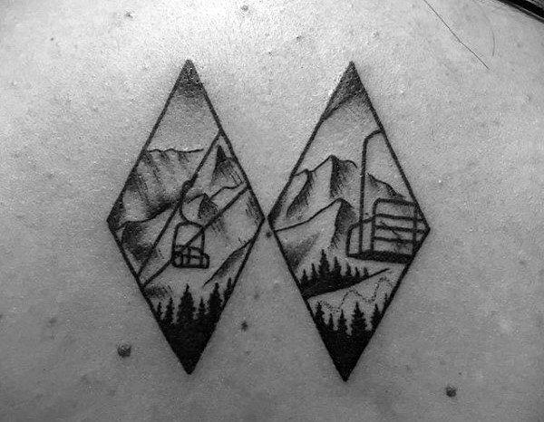 Double Black Diamond Logo - Skiing Tattoos For Men Gondola Lift To
