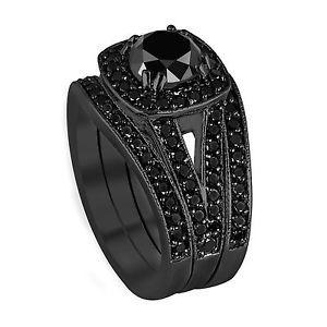 Two Black Diamonds Logo - Enhanced Black Diamonds Engagement Ring & Two Wedding Bands Sets 14K ...