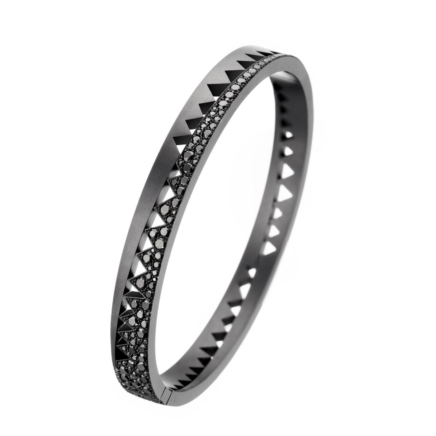 Two Black Diamonds Logo - Black titanium bracelet two sides paved with black diamonds