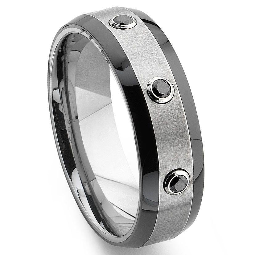Two Black Diamonds Logo - Tungsten Carbide Black Diamond Two Tone Wedding Band Ring