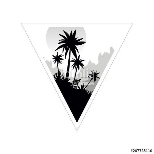 Palm Tree in Triangle Logo - Beautiful tropical scenery with palm trees, monochrome landscape