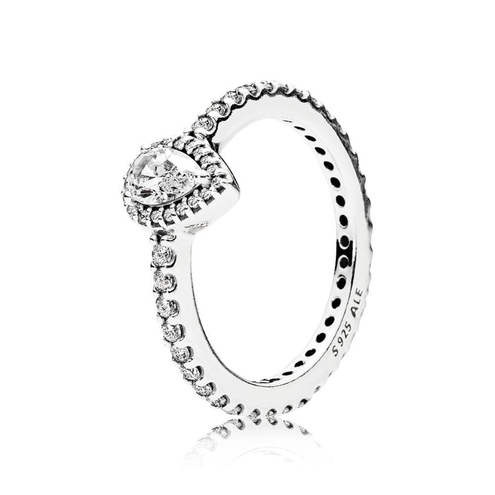 Red Circle with White Teardrop Logo - Radiant Teardrop Ring, Clear CZ