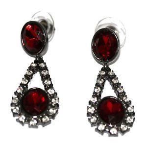 Red Circle with White Teardrop Logo - Red Stone and White Diamante Teardrop Stud Drop Earrings (45mm)