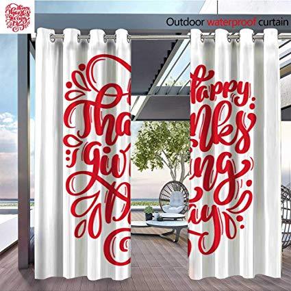 Red Quotation Logo - Amazon.com : Balcony Curtains Hand Drawn Happy Thanksgiving Day Text