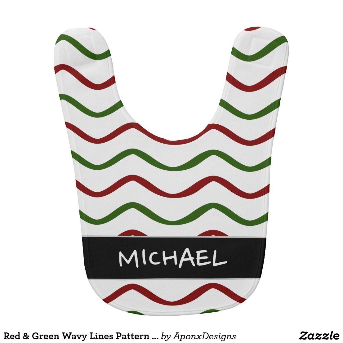 Red and Green with Wavy Lines Logo - Red & Green Wavy Lines Pattern + Custom Name | Baby Bib Designs ...