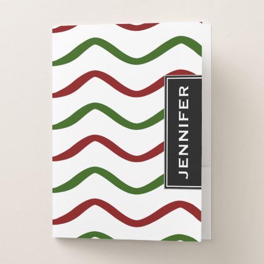 Red and Green with Wavy Lines Logo - Custom Name & Red & Green Wavy Lines Pattern Pocket Folder | Zazzle ...
