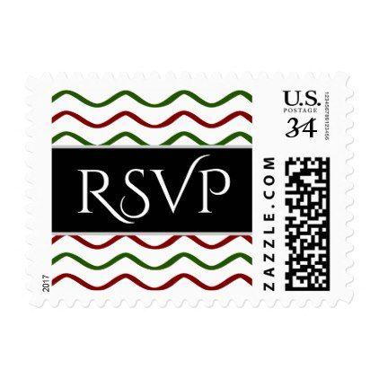 Red and Green with Wavy Lines Logo - RSVP Red & Green Wavy Lines Pattern Postage - #rsvp #cards épondez