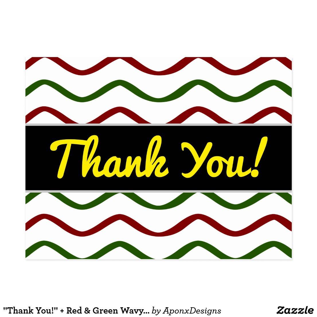 Red and Green with Wavy Lines Logo - Thank You! + Red & Green Wavy Lines Pattern Postcard. Nice Looking