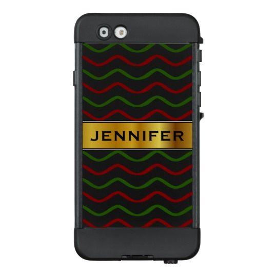 Red and Green with Wavy Lines Logo - Red & Green Wavy Lines Pattern & Custom Name LifeProof NÜÜD iPhone 6