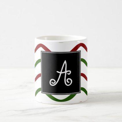 Red and Green with Wavy Lines Logo - initial - #Custom Initial Red & Green Wavy Lines Pattern Coffee Mug