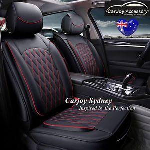 Black Black Red Car Logo - Leather Car Seat Cover Black Red Stitching Front Rear Waterproof ...