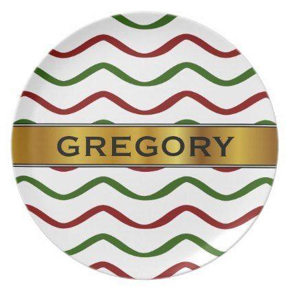 Red and Green with Wavy Lines Logo - stripes - #Red & Green Wavy Lines Pattern Custom Name Plate