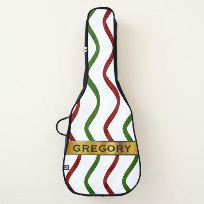 Red and Green with Wavy Lines Logo - gold - #Custom Name & Red & Green Wavy Lines Pattern Guitar Case ...