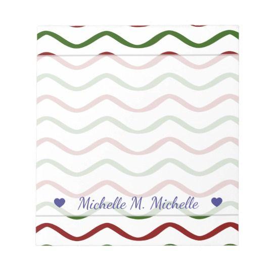 Red and Green with Wavy Lines Logo - Custom Name + Red & Green Wavy Lines Pattern Notepad | Zazzle.com