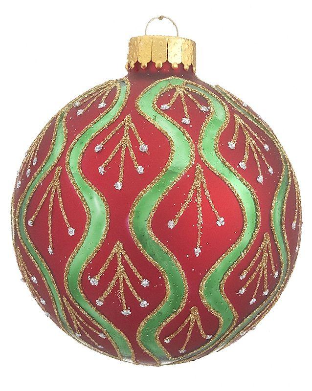 Red and Green with Wavy Lines Logo - Red and Green Glass Ball Wavy Lines Design - Personalized Ornament