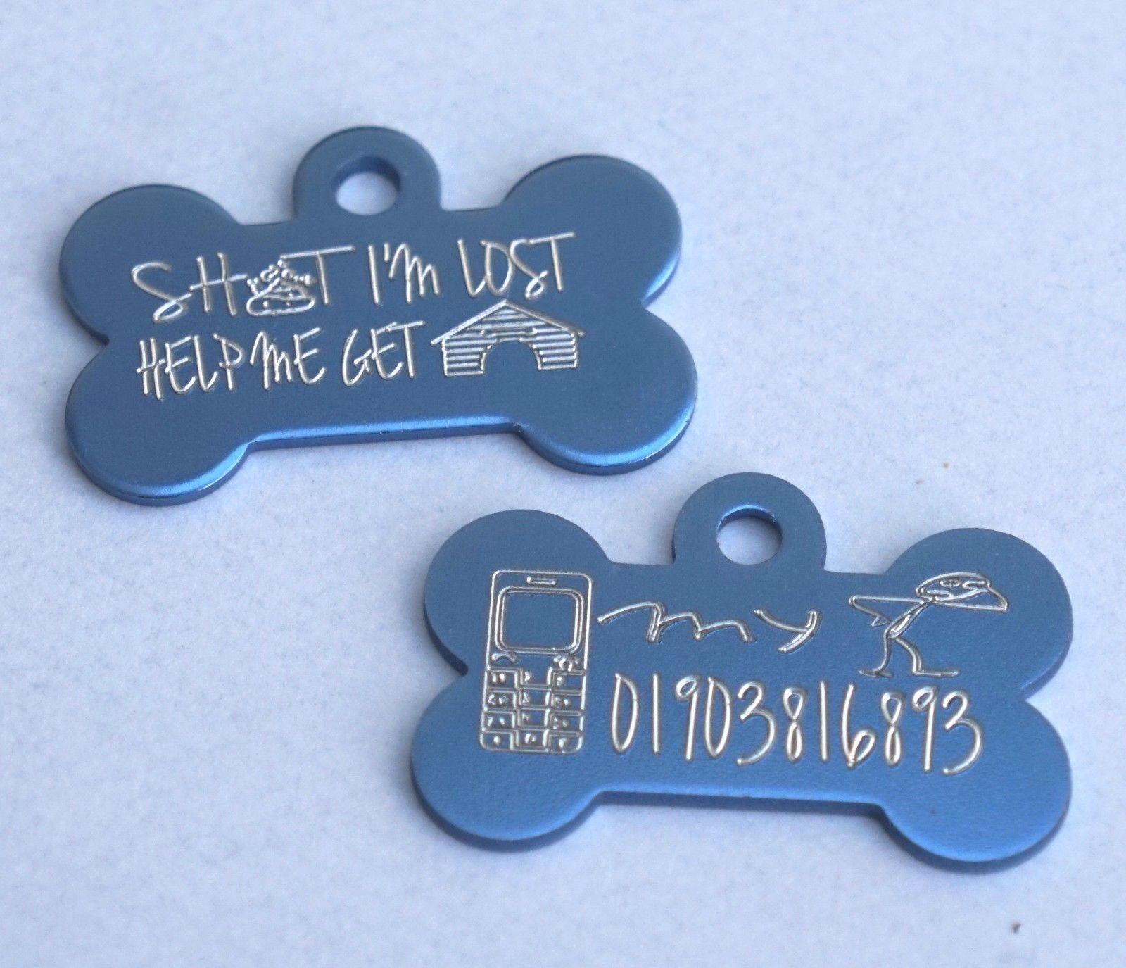 Light Blue Dog Logo - FUNNY DOG TAG SH T I M LOST 32MM LIGHT BLUE DOG BONE ID TAG PERSONALISED