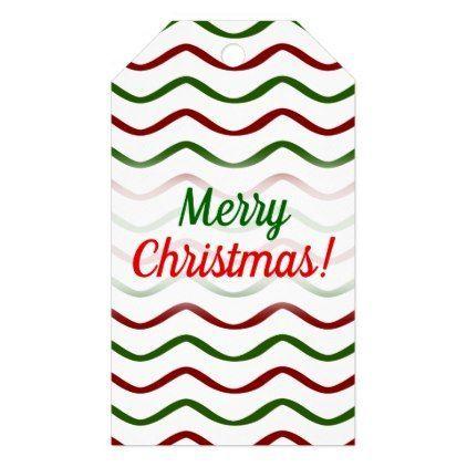 Red and Green with Wavy Lines Logo - Merry Christmas!; Red & Green Wavy Lines Pattern Gift Tags