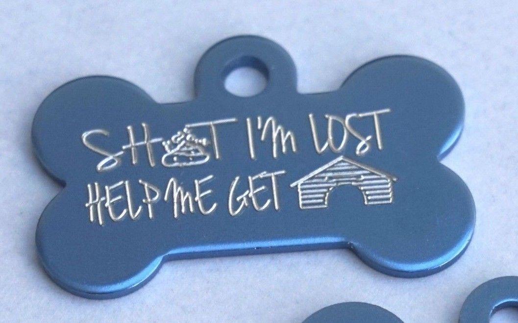 Light Blue Dog Logo - FUNNY DOG TAG SH T I M LOST 32MM LIGHT BLUE DOG BONE ID TAG PERSONALISED