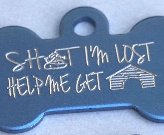 Light Blue Dog Logo - FUNNY DOG TAG SH T I M LOST 32MM LIGHT BLUE DOG BONE ID TAG PERSONALISED