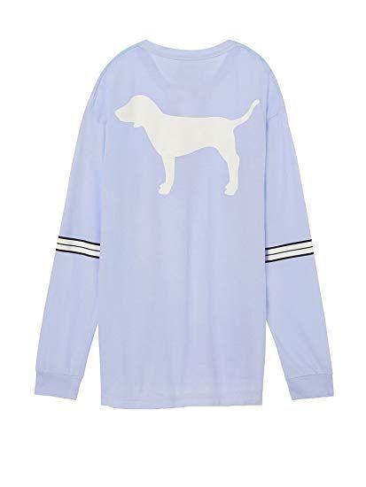 Light Blue Dog Logo - Victoria's Secret Pink Lace Up V- Neck Dog Logo Campus Tee Medium ...