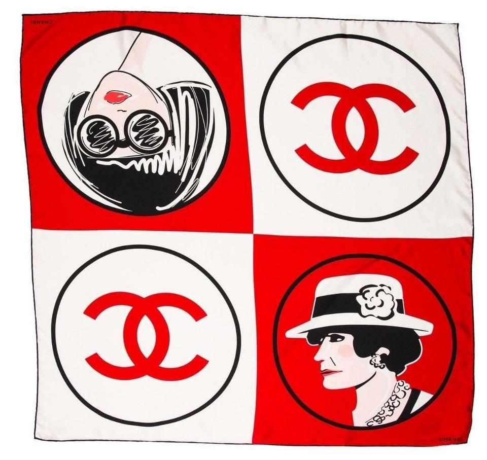 Red CC Logo - Chanel Red Black White Giant Cc Logo Silk Scarf/Wrap - Tradesy