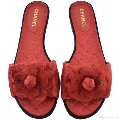 Red CC Logo - Red Black Camellia Flower Cc Logo Mule Slide Flat Sandals 23766006 ...
