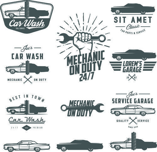 Vintage Automotive Repair Logo - Car repair vintage logos vector material free download