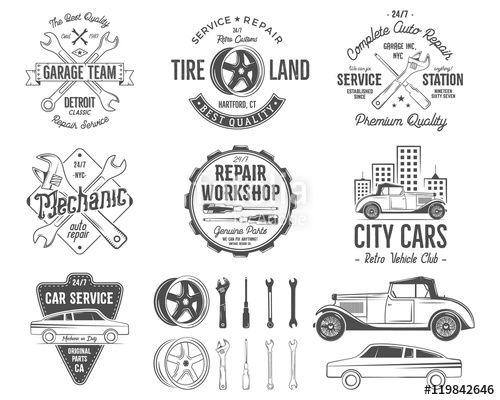 Vintage Automotive Repair Logo - Vintage car service badges, garage repair retro labels and insignias ...