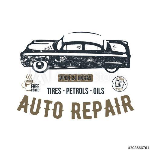 Vintage Automotive Repair Logo - Vintage hand drawn auto repair t shirt design. Classic car poster