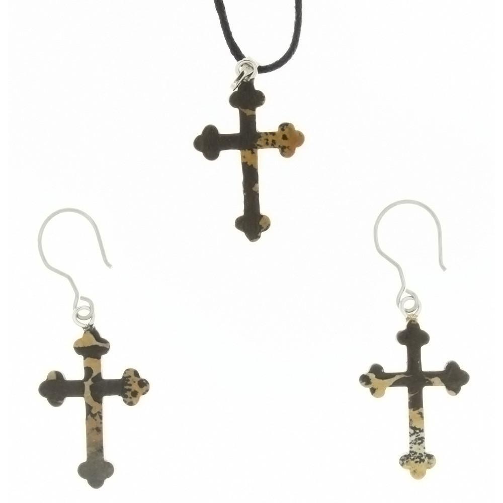 Paintbrush Cross Logo - SET CORDED GEMSTONE PAINTBRUSH JASPER CROSS EARRING & NECKLACE