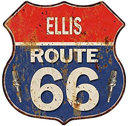 Sport Red White and Blue Shield Logo - ELLIS Route 66 Red White Blue Shield Sign Garage Man
