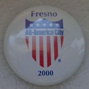Sport Red White and Blue Shield Logo - FRESNO ALL AMERICAN CITY 2000 PINBACK PIN RED WHITE BLUE SHIELD