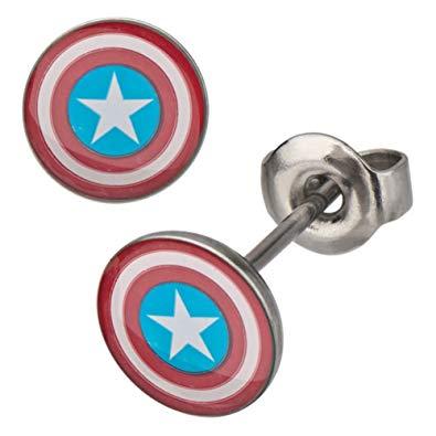 Sport Red White and Blue Shield Logo - Marvel Comics Captain America Earrings - Red, White and Blue Shield ...
