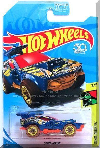 Silver Car with Red Circle Logo - Hot Wheels - Sting Rod II: Dino Riders #3/5 (2018) *Blue / Treasure ...