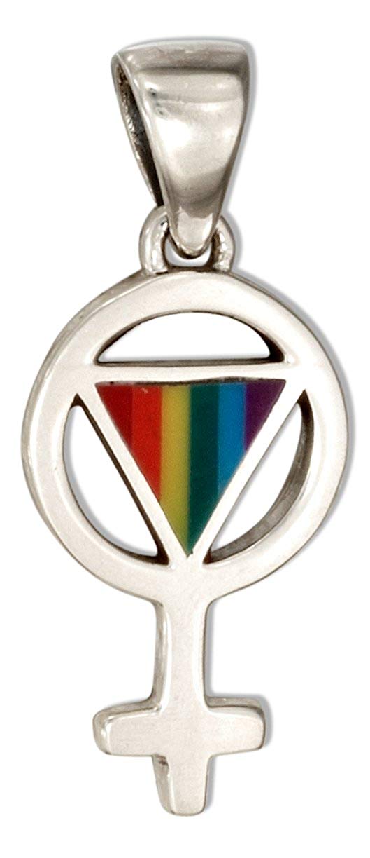 Rainbow Triangle Circle Logo - Sterling Silver Rainbow Triangle Inside Female Symbol