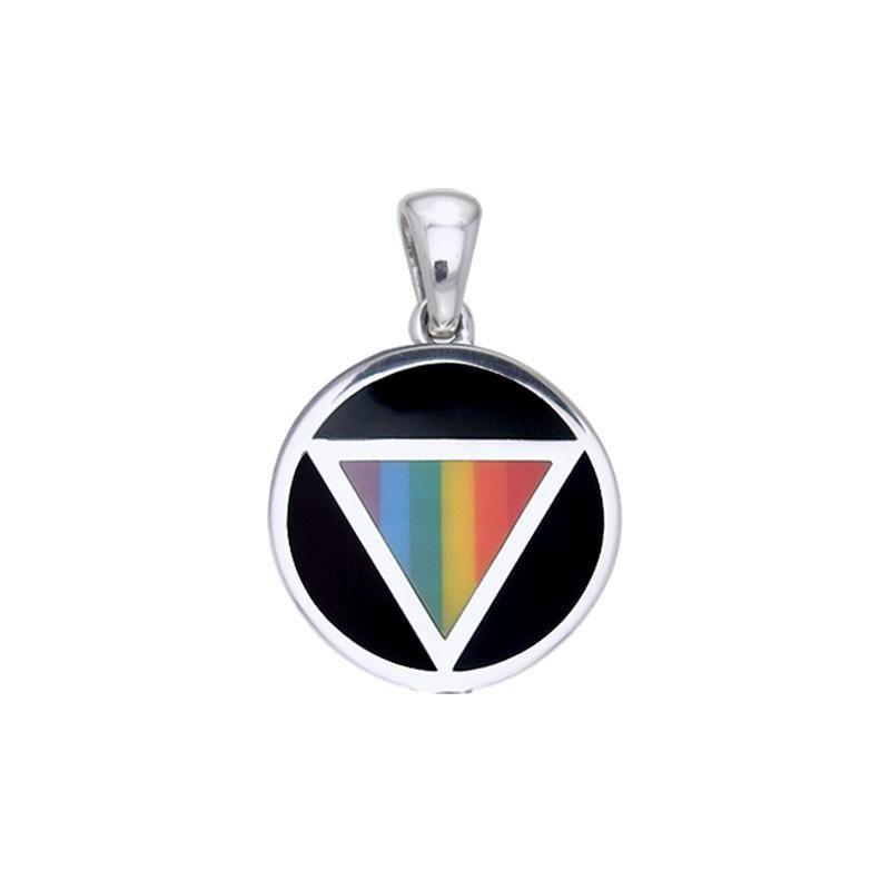 Rainbow Triangle Circle Logo - Rainbow Triangle in Circle Pendant LGBTQ Jewelry