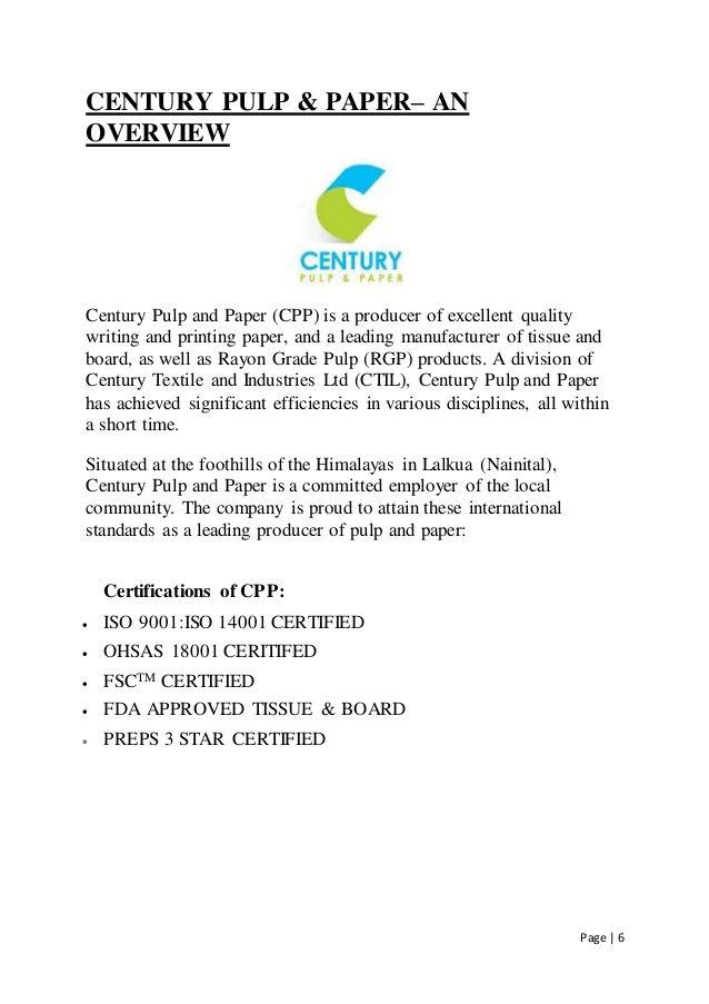 Century Pulp and Paper Logo - Summer training report