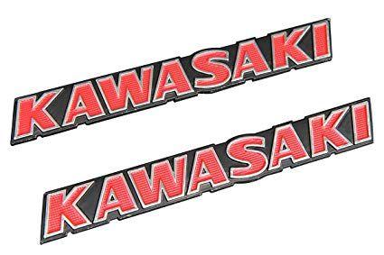 Old Kawasaki Logo - 413] set two Kawasaki old logo color tank emblem Red EBM-KAWASAKI ...