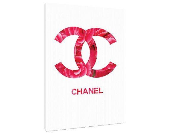 Hot Pink Chanel Logo - White and hot Pink Camelias Chanel logo Canvas by TypeAndStyle ...