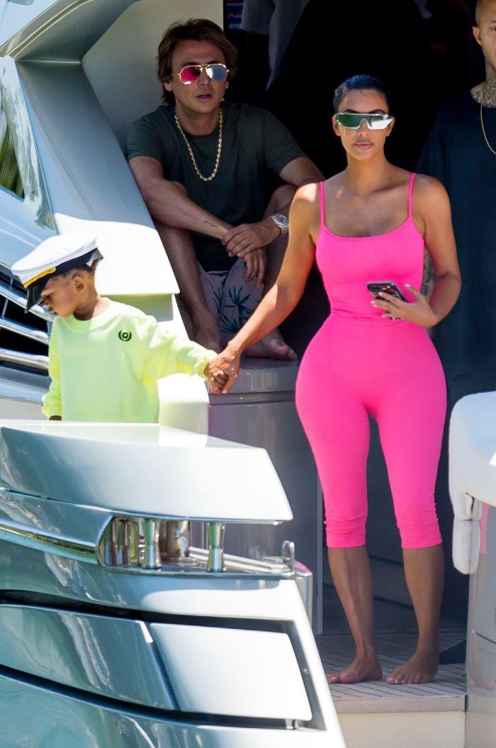 Hot Pink Chanel Logo - Kim Kardashian West Wore a Hot-Pink Chanel Bodysuit | Who What Wear
